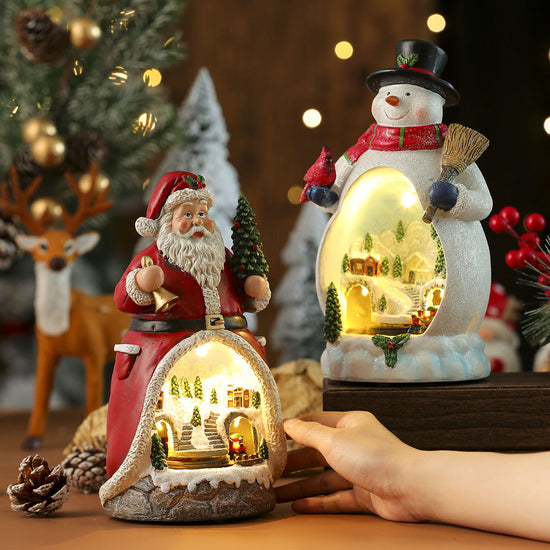 Luzes de Natal giratórias em resina com LED colorido